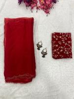 Blooming Burberry Jimmy Choo Red Party Wear Embroidery Work Saree